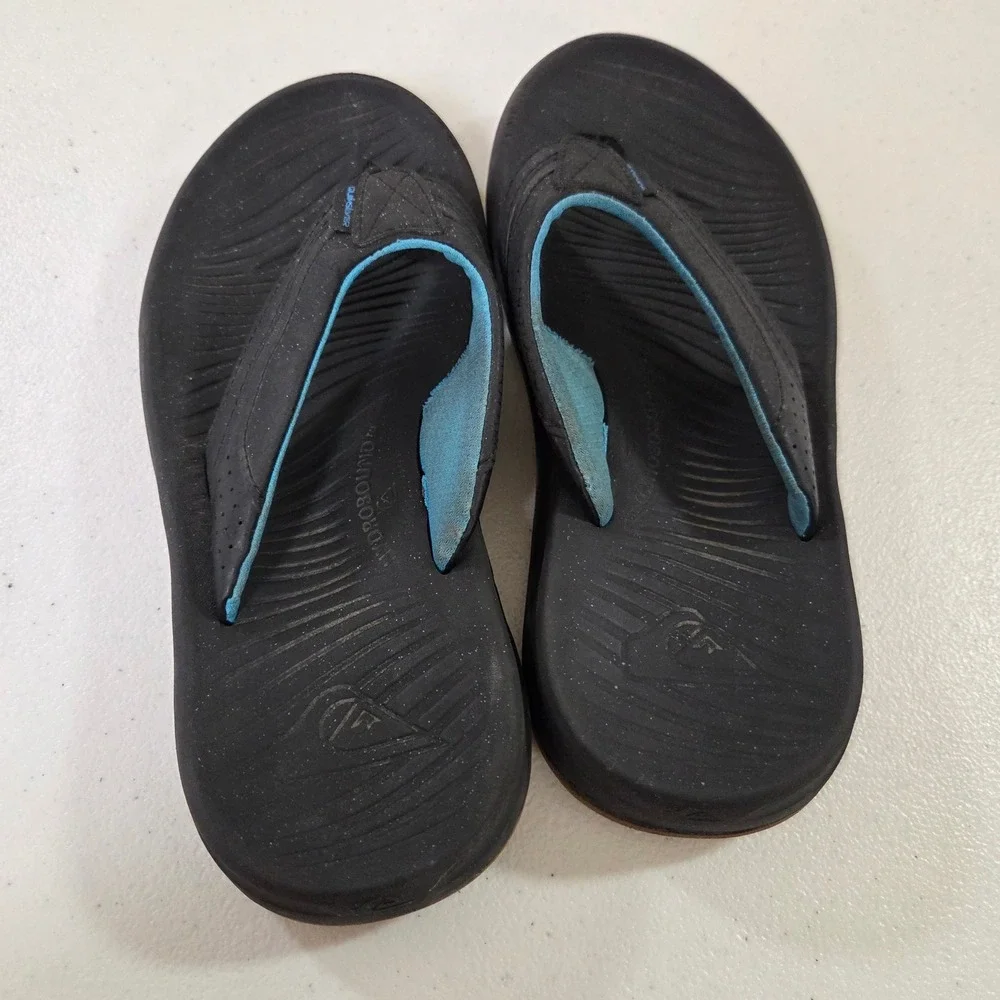 Quiksilver Hydrobound Mens Flip Flops Black Blue Thong Sandals‎ Size 7 9.5 Inch